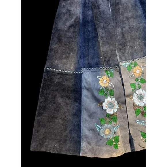 Vtg 70s Char Vest Duster Jacket Hand painted Floral Flower Boho Hippie Hippy - Picture 6 of 16